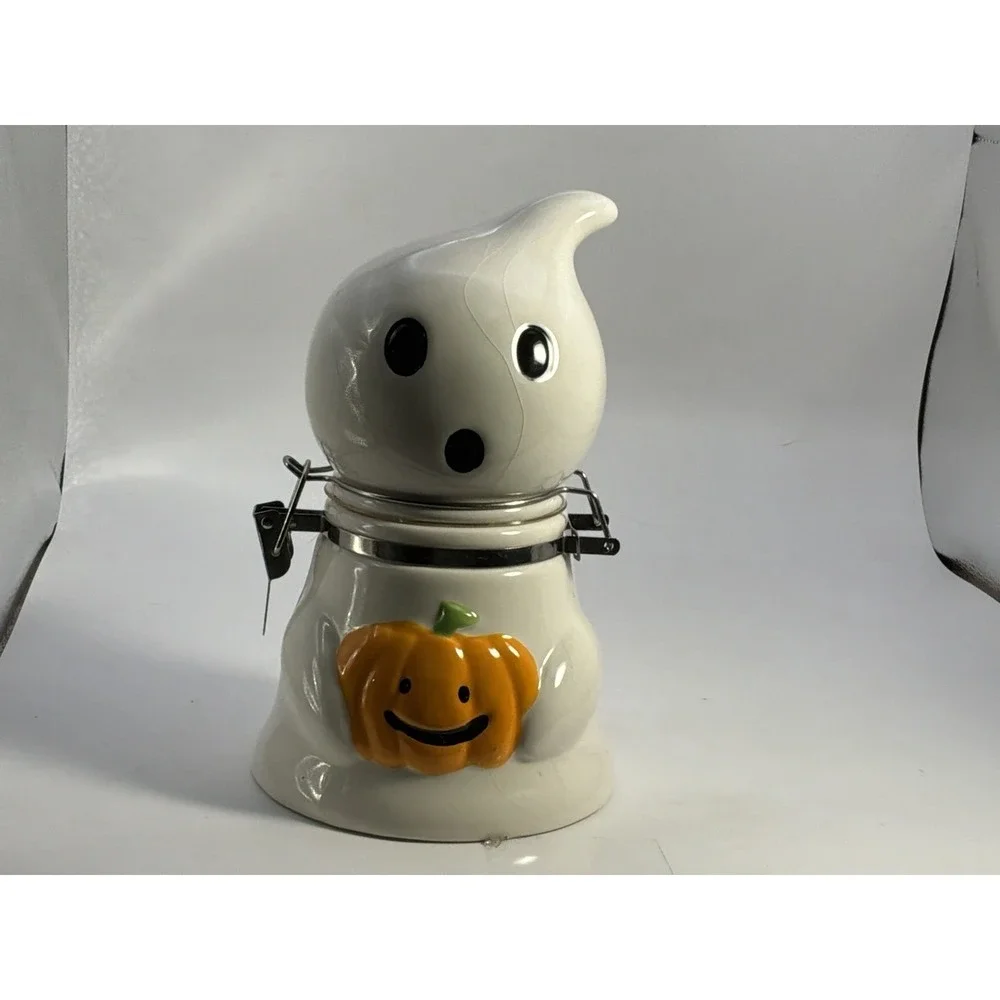 Ceramic Ghost Jar With Locking Lid Has Crazing